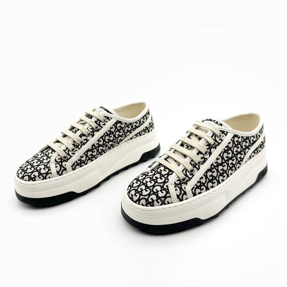 GUCCI Black White GG Jacquard Canvas 1977 Platform Sneakers Size 37 Low Top - Picture 13 of 13